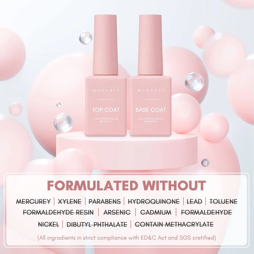 Makartt No Wipe Top Coat and Base Coat Kit, Clear Gloss Shiny Stain Resistant General Gel Top Coat Nail Polish UV and Primer