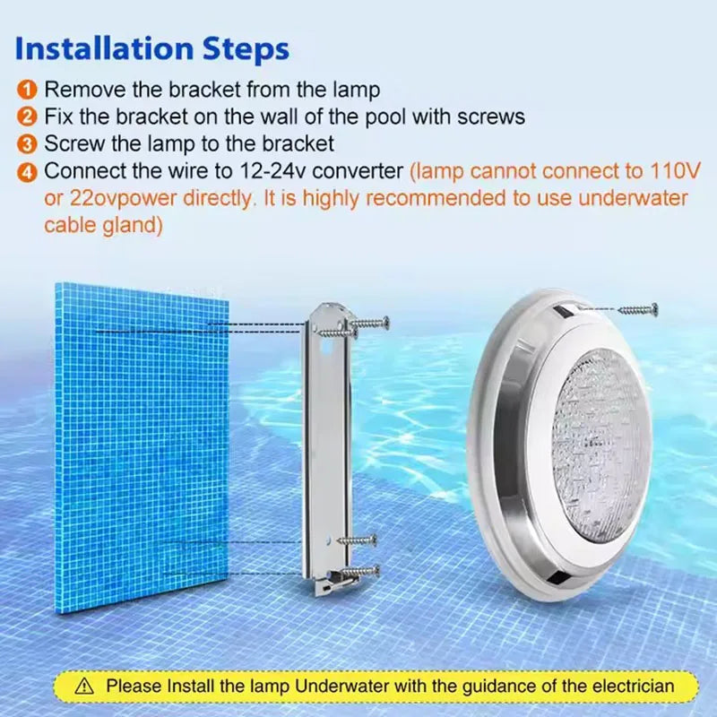 LED Swimming Pool Lamp AC12V Stainless Steel IP68 12W 18W 25W 35W 54W Underwater Remote Control RGB Lamps Blue/Warm white/ White