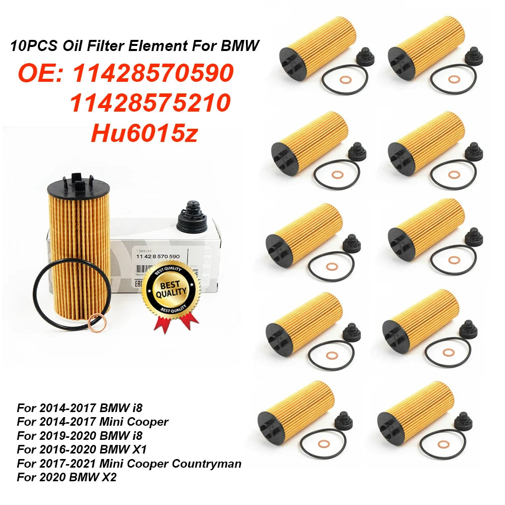 10PCS Oil Filter Element 11428570590 11428575210 HU6015z/KIT For BMW 220i i8 X1 X2 Mini Cooper Clubman Base, S 1.5L L3 - Gas