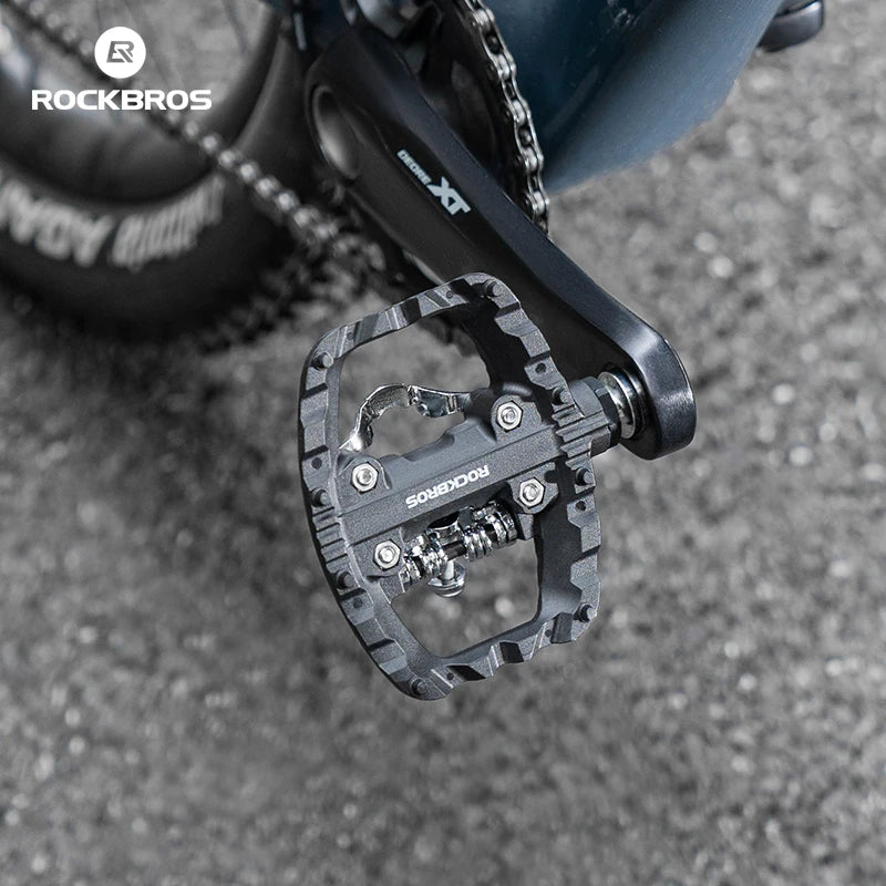 ROCKBROS Bicycle Pedals Half Lock Flat Pedal 2-in-1 Anti-slip Nylon MTB Bike Pedals Dustproof Flat Cleat Platform for Shimano