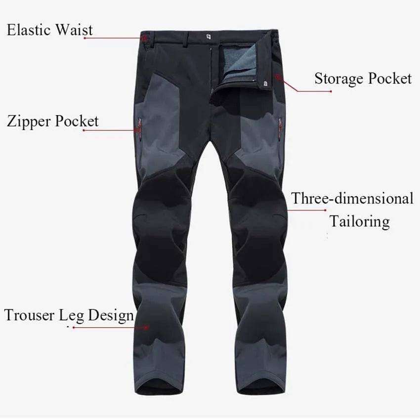 Fanuocetar Mens Hiking Pants Winter Warm Fleece SoftShell Waterproof Windproof Outdoor Ski Trekking Climbing Thick Rain Trousers