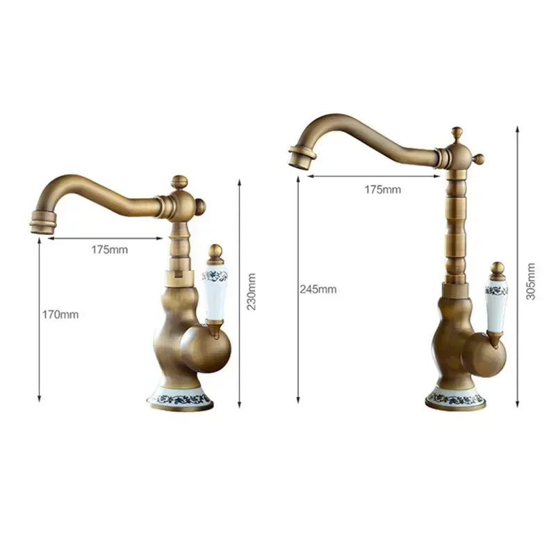 Bathroom Faucets Antique Bronze Faucet for Kitchen Cold and Hot Water Basin Mixer Tap with Ceramic Single Handle Sink Tap Crane