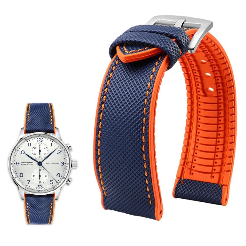 for IWC Pilot Mark 18 Portuguese Tudor Breitling Nylon Rubber Bottom Watch Strap Watchband 19mm 20mm 21mm 22mm 23mm 24mm