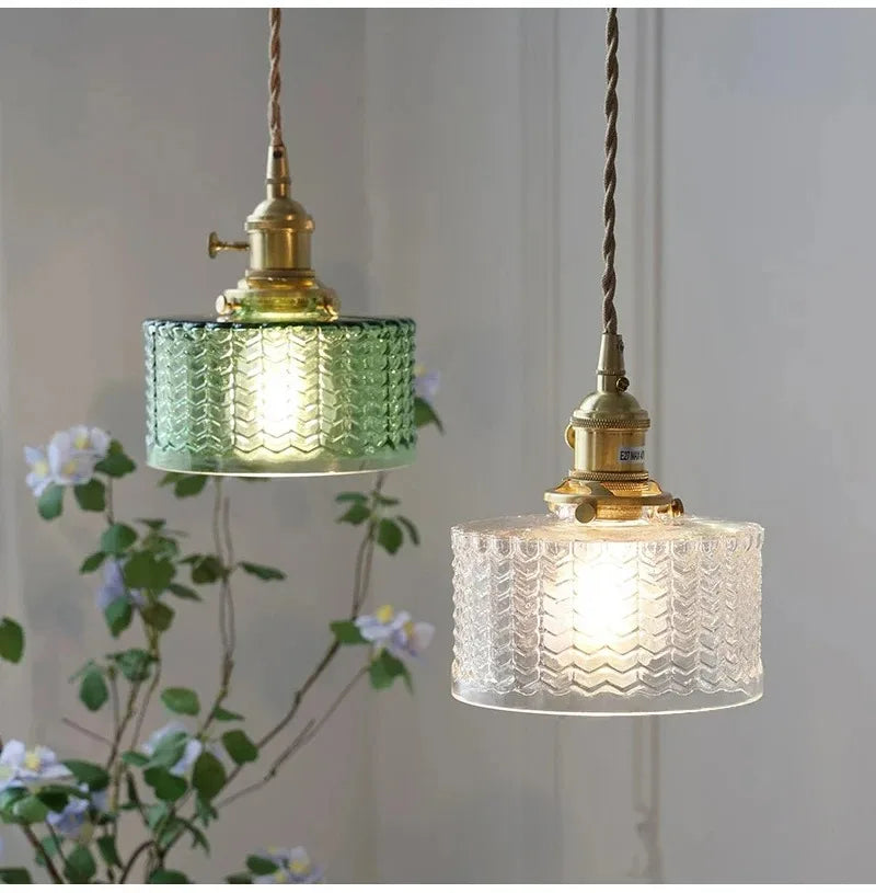 Nordic glass pendant light, green or clear, 15-25cm shade, LED 4W optional