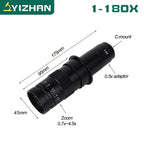 YIZHAN Adjustable Zoom C-Mount Lens Magnification 130X 180X 360X Lab 0.3X 0.5X 0.75X 2X Objective For Industry Microscope Camera