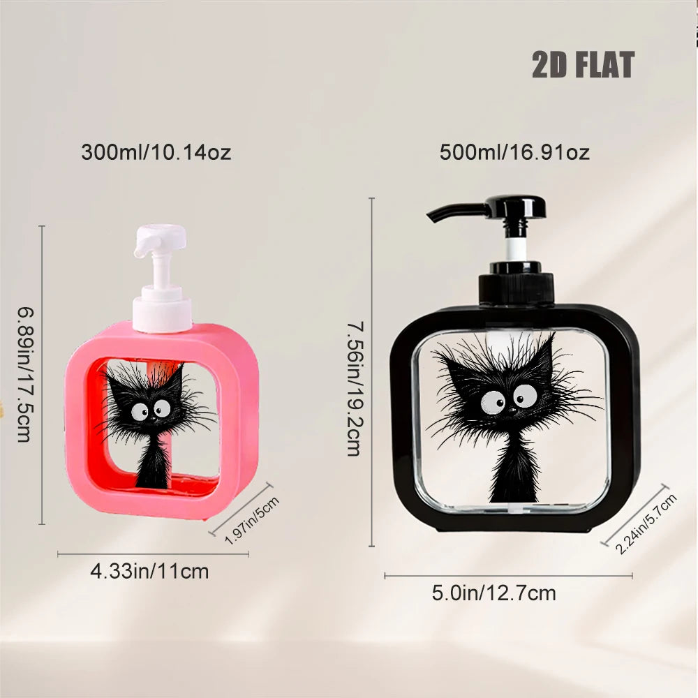 Black Cat Print Refillable Soap Dispenser Pump Bottle, Black/Pink/White 300ml or 500ml