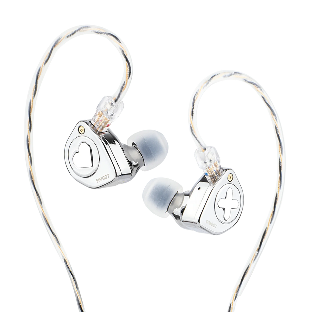 SIMGOT EW300 IEM HIFI Earphones 1DD+1Planar+1PZT Hybrid Driver with Detachable Nozzles Silver-Plated OFC IEM Cable for Musician