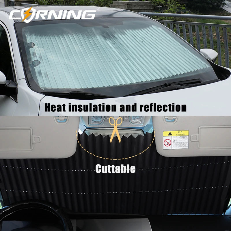 Car Retractable Windshield Sunshade with Suction Cups Folding Front Rear Window Sun Shade Summer UV Blocking Sun Protective