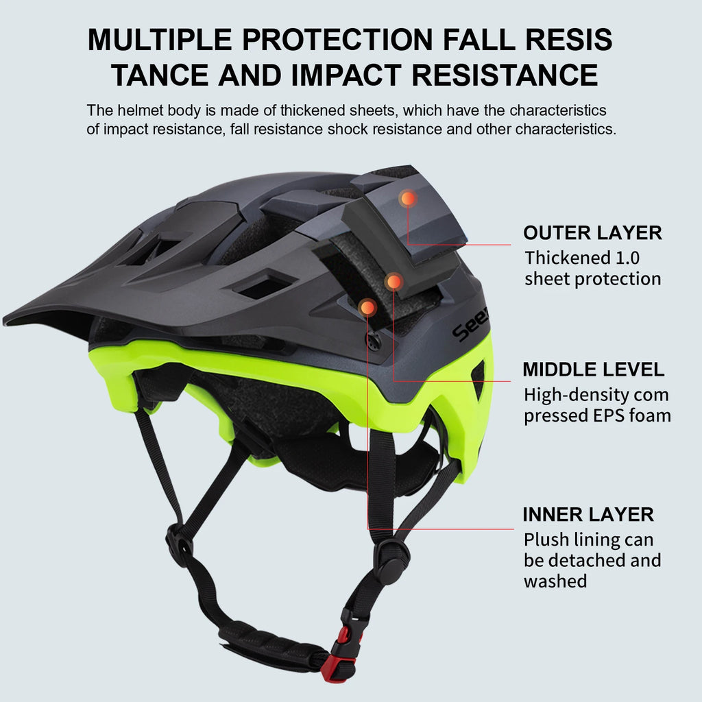 Seeker matte color-blocking cycling helmet, lightweight breathable protective helmet for downhill mountain bikes, adjustable siz
