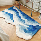 Sea Wave Flocking Area Rug Blue Bedroom Hallway Floor Mat, Sizes 50x80cm-70x160cm
