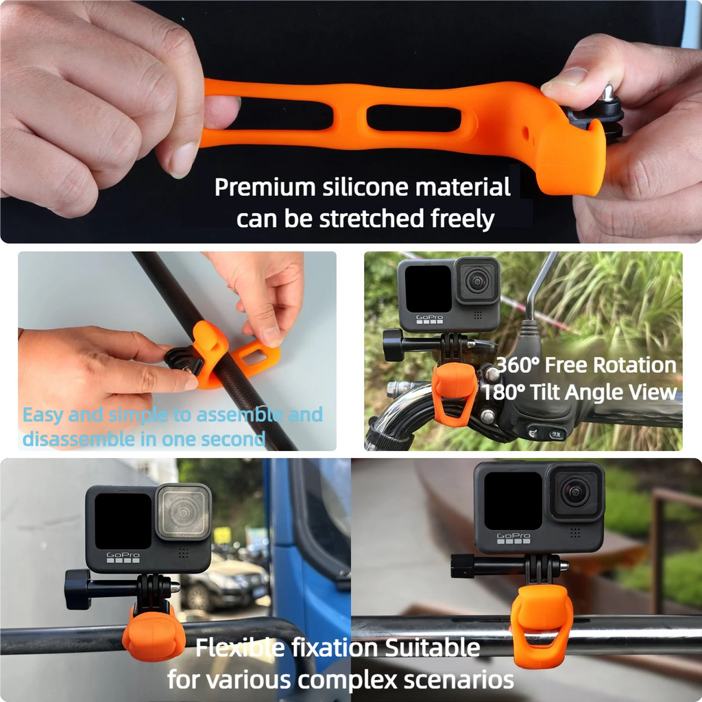 Ronkoen Action Camera Adjustable Silicone Mount Mini Flexible Bracket For Gopro Insta360 DJI Action Camera Accessories
