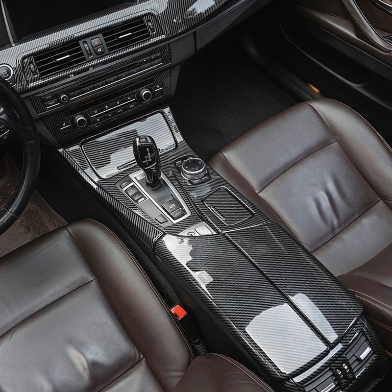 LHD For BMW 5 Series F10 F11 carbon fiber central armrest box cover storage box gear position panel decoration cover auto parts