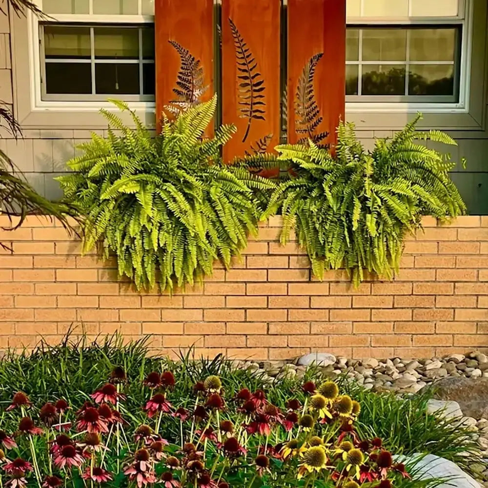 4pcs Hand-Welded Rustic Iron Fern Panel Privacy Screen with Stakes - Durable Outdoor/ Garden Fence Suitable for, Wedding