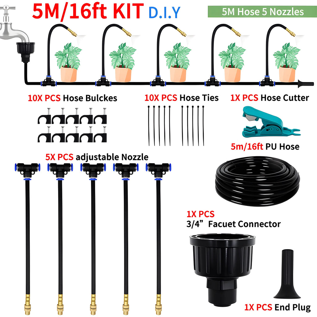 DIY Garden Misting Cooling System Spray Kit for Greenhouse Patio Irrigation, 5-30m
