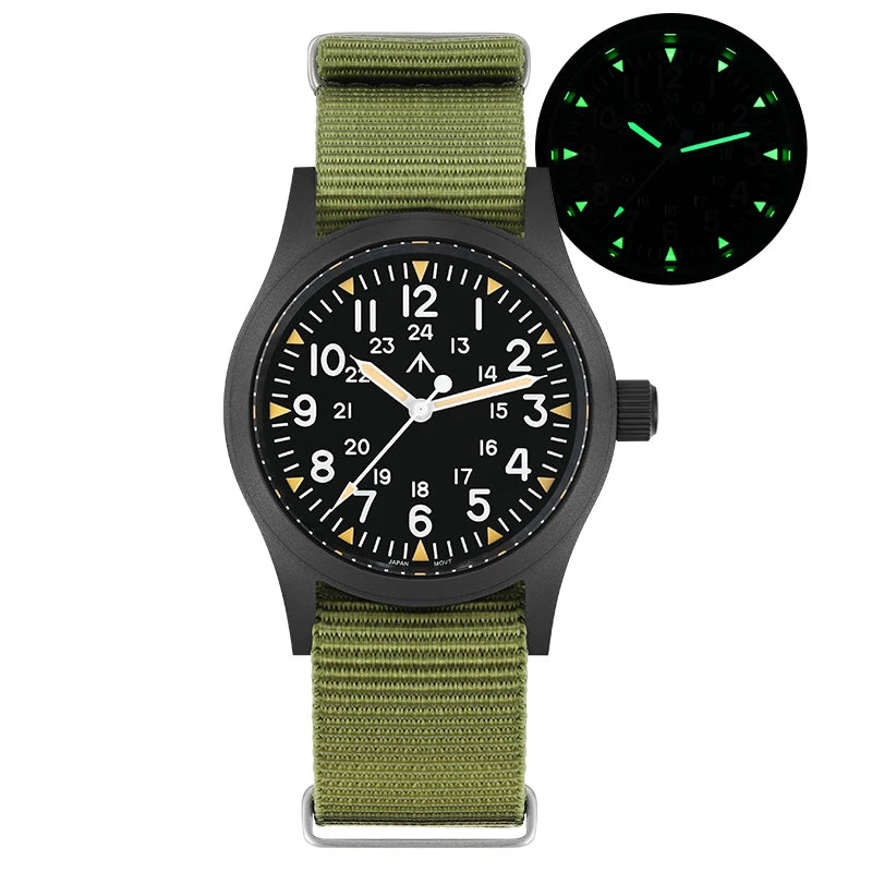 Militado Ml05 Vintage Field Watch VH31 Sweep Second Quartz Movement Sapphire Crystal High Clear AR Coating Luminous 38Mm Watches