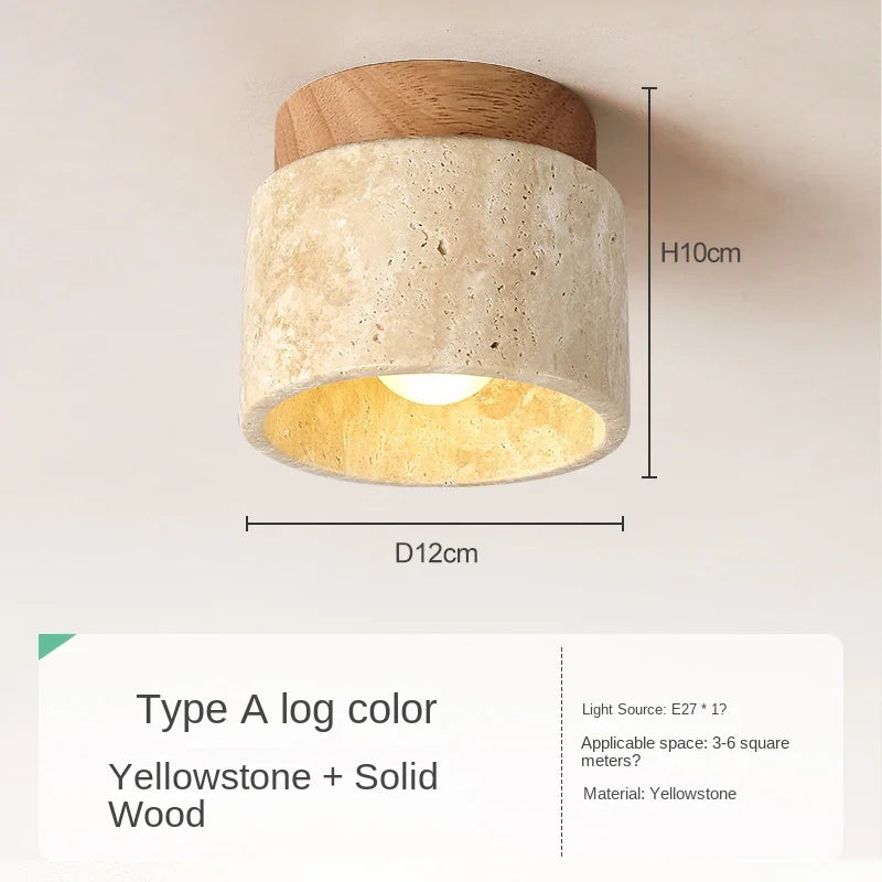 Led Ceiling Lamp Surface Mounted Downlight Japanese Style Stone Wood Light Round 110V220V For Living Room Corridor Porch Balcony