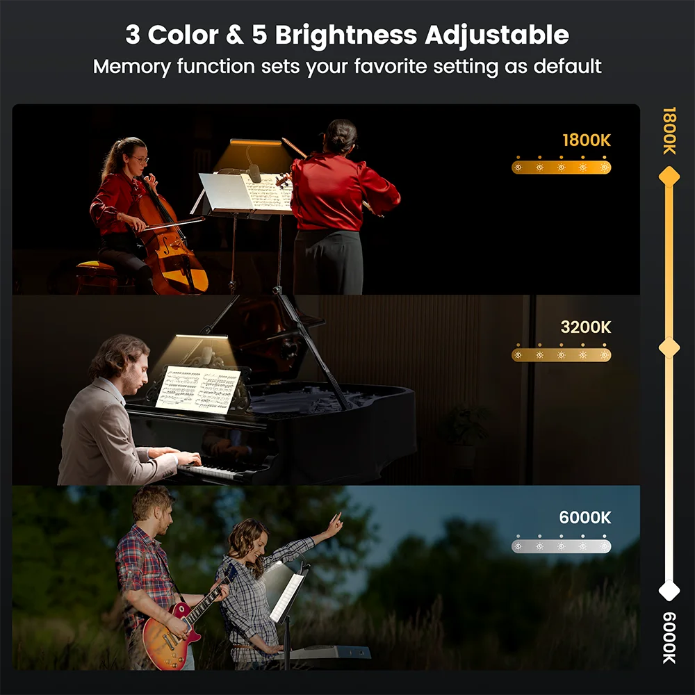 Glocusent New Foldable Long-Lasting Clip on Piano Musical Sheet Lamp Color & Brightness Adjustable Led Music Stand Light