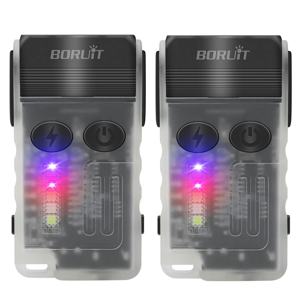 BORUiT V20 LED Flashlight Keychain 180°Rotation UV Magnetic Beep Clip USB-C Rechargeable Camping Fishing Torch Alarm Emergency