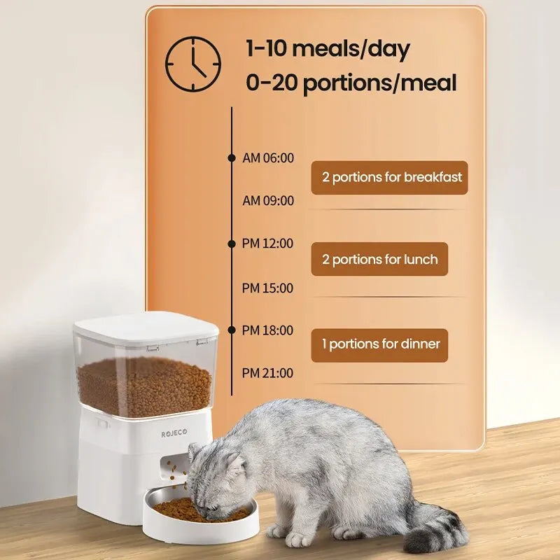 ROJECO 2L WiFi Automatic Cat Feeder Dry Food Dispenser, Black/White, EU/US/KR Plug