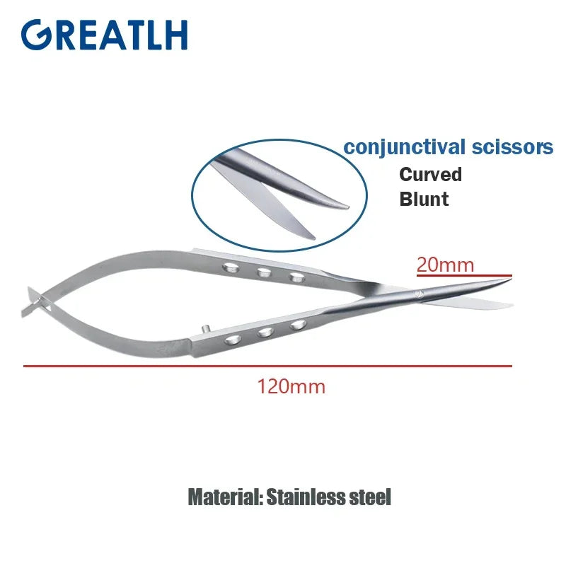 Autoclavable Ophthalmic Conjunctival Scissors Blunt Curved Tip, Stainless Steel or Titanium 1pc