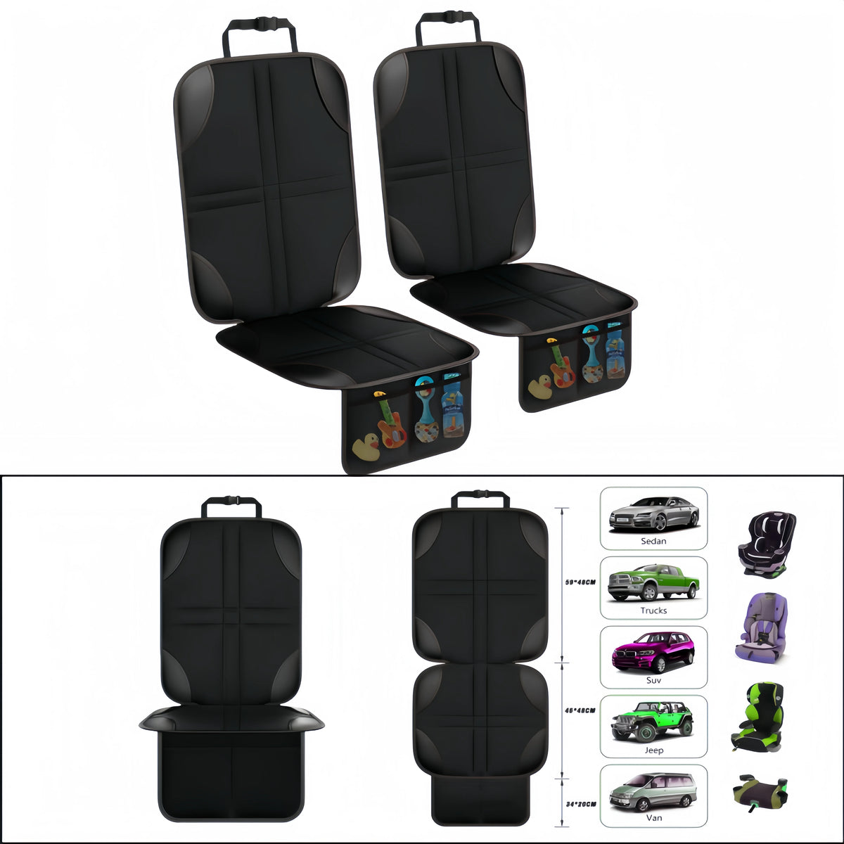 Car Seat Protector Cover for Child Baby Pet Universal Fit Non-Slip Waterproof Anti-Scratch Stain Resistant with Storage Pockets