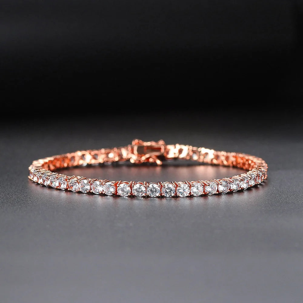 1 Row Cubic Zirconia Tennis Bracelet, Gold/Rose/White Gold Color, 6.5-9in, 3-6mm
