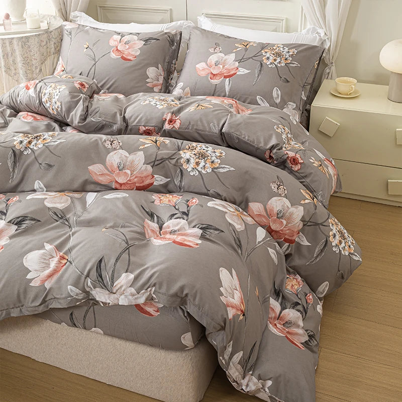 3pcs/set Leaf Floral Pattern Duvet Cover Set(1 Duvet Cover & 2 Pillowcase）Soft And Skin-Friendly Duvet Cover Bedding Set For