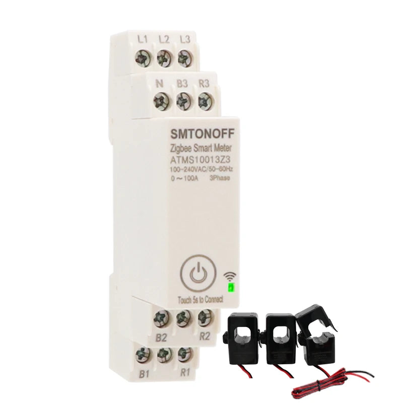 Zigbee Tuya Threee phase 100A Smart Energy Power Monitor  with external Current  transformer CT  380V /415V  50Hz  60Hz