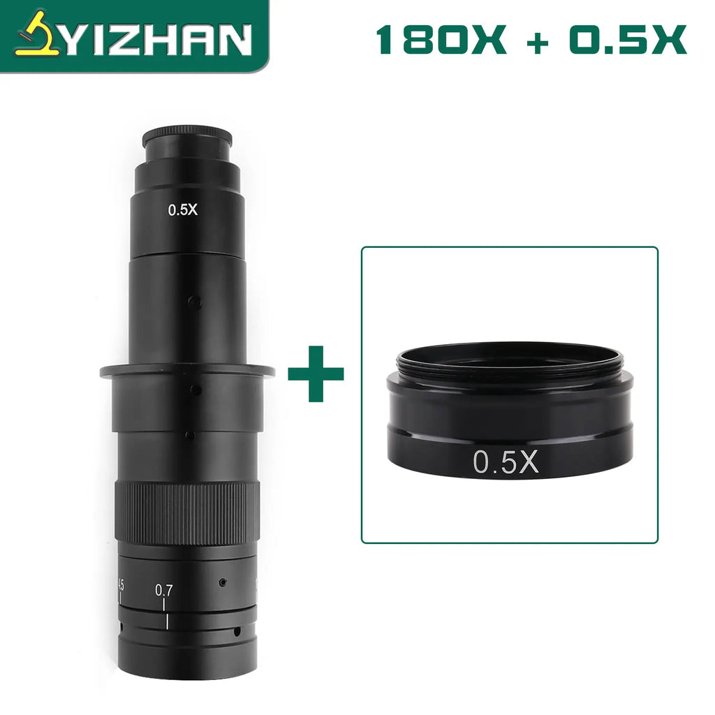 YIZHAN Adjustable Zoom C-Mount Lens Magnification 130X 180X 360X Lab 0.3X 0.5X 0.75X 2X Objective For Industry Microscope Camera