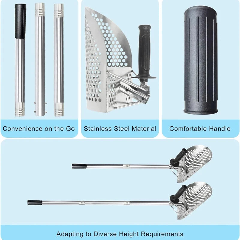 Stainless Beach Sand Scoop Metal Detecting with Handle Tool Fast Sifting Metal Detector Treasure Hunting Shovel Tool