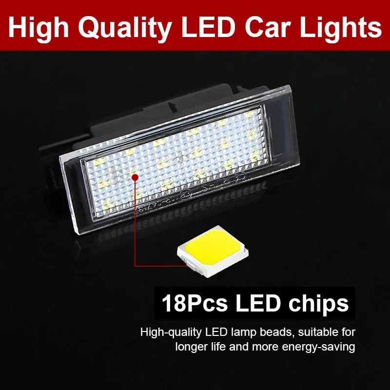 2PCS For Renault Megane 2 Clio Laguna 2 Megane 3 Twingo Master Vel Satis Opel Movano Car LED White Number License Plate Light