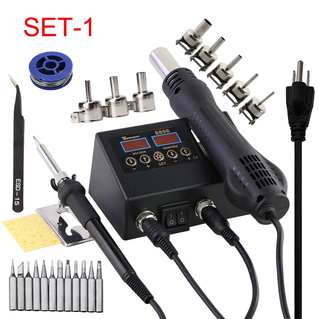SMD Soldering Iron Hot Air 2 in 1 BGA Rework Solder Station Heat Gun Desoldering Repair For Cell-phone PCB IC Welding Tools Kit