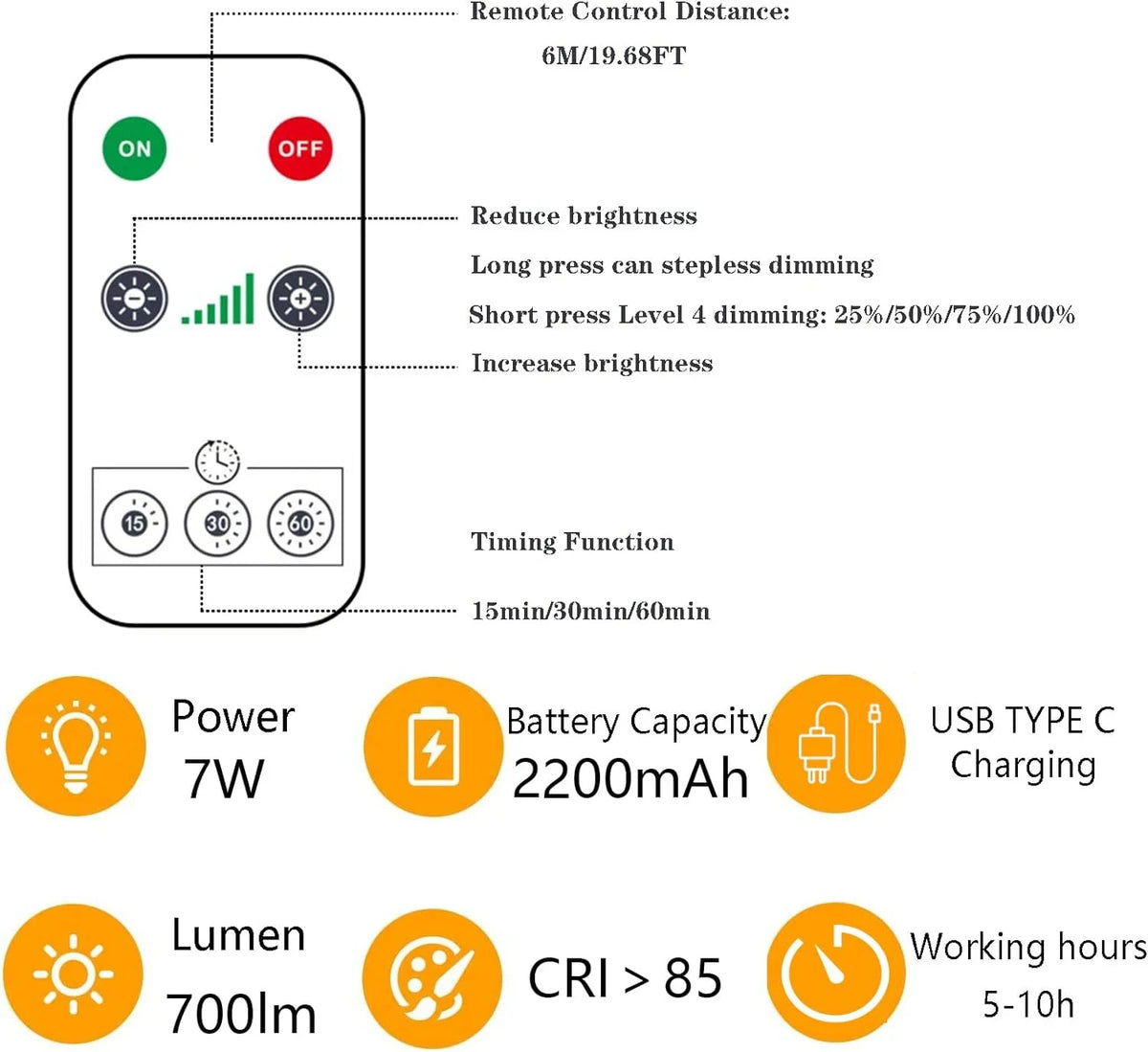 HOMEFISH E27 Rechargeable LED Bulb Touch Control Dimmable with Timer, Warm/White Light 1pc