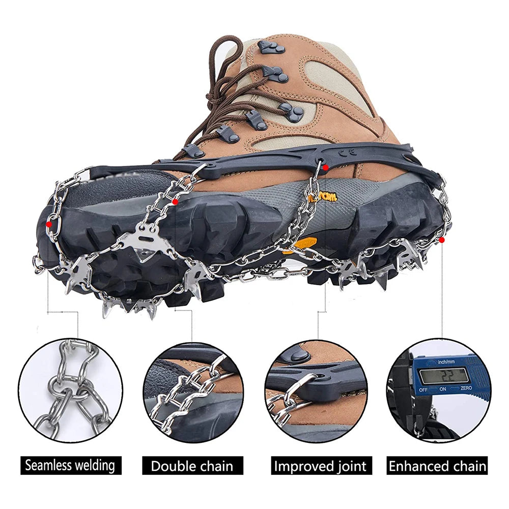 19-Spike Ice Cleats Shoe Traction Crampons Anti-Slip Snow Grippers Black/Orange S-XL