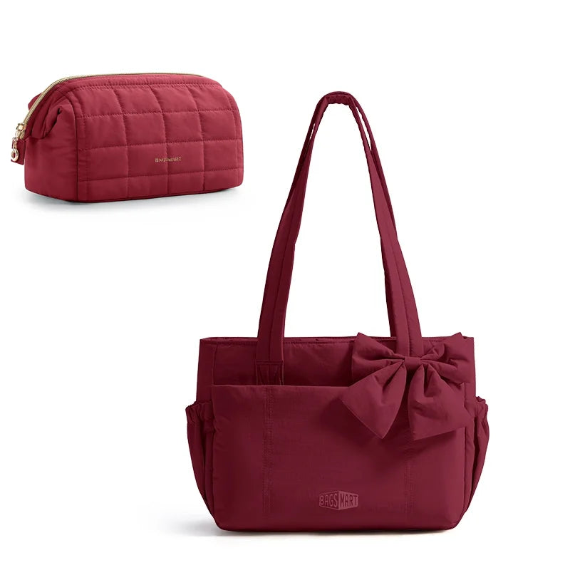 BAGSMART Women Tote Bag Quilted Padded Handbag Versatile Commuting Messenger Shoulder Bag Multiple Pocket College Hobo Bag