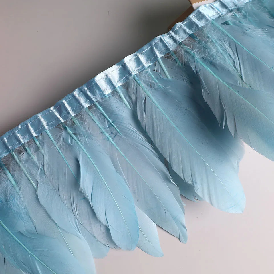 10Meters Goose Feather Fringe Ribbon Handicraft Accessories White Swan Feathers Trims Carnival Plumas Dress Decoration Wholesale