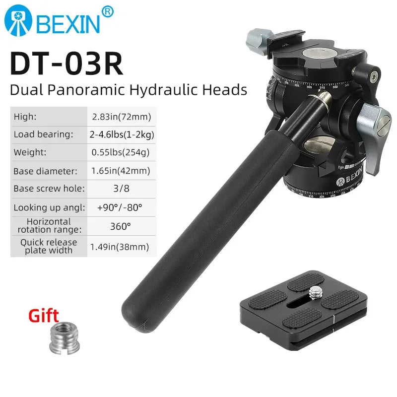 BEXIN New Hollow Video Hydraulic Head -80°+90° Double Panoramic Structure CNC Lightweight Compact Fluid Video Head for Tripod