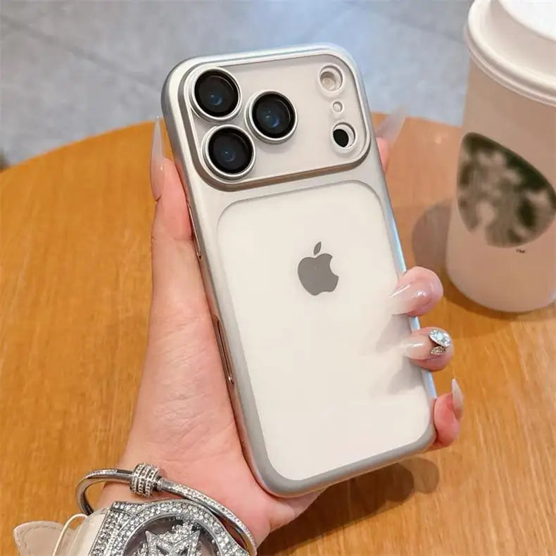Luxury Frosted Translucent PC Phone Case for Iphone 17 Pro Max 17Air Plating Frame Lens Film Protection Anti-fall Phone Cover