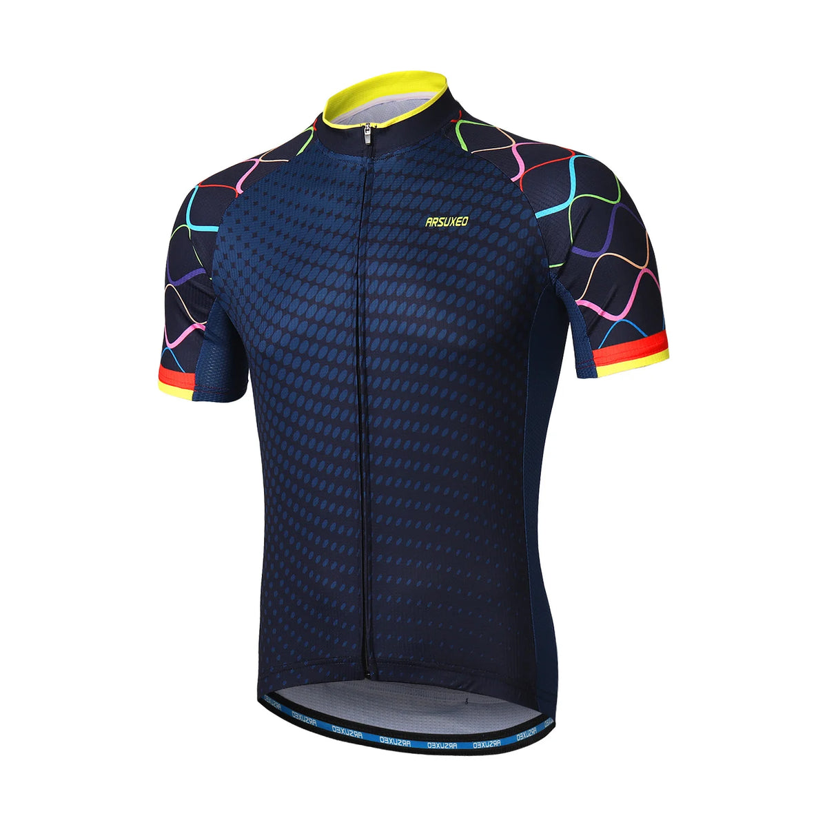 ARSUXEO Men's Cycling Jersey Bicycle Summer Short Sleeves Mountain Bike T-Shirt With Zipper Pockets Reflective Riding Clothing