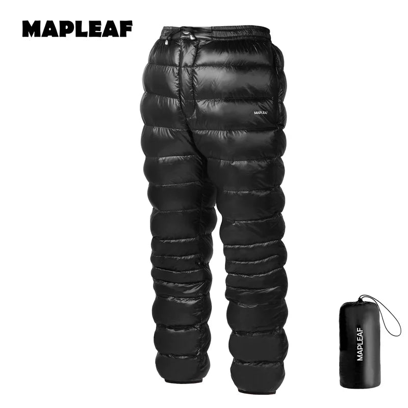 MAPLEAF Down Pants Ultralight Warm Down Trousers 800FP Winter Snow Pants Windproof Waterproof Ski Pants Camping Hiking Trousers