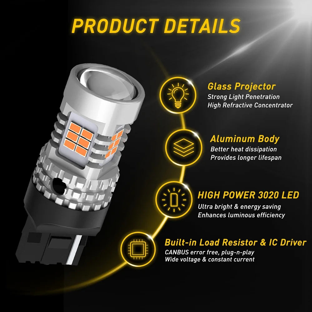 AUXITO 2Pcs 7440 W21W WY21W LED Turn Signal Light Amber 7440NA T20 LED Bulb Indicator Lamp CANBUS Error Free No Hyper Flash 12V