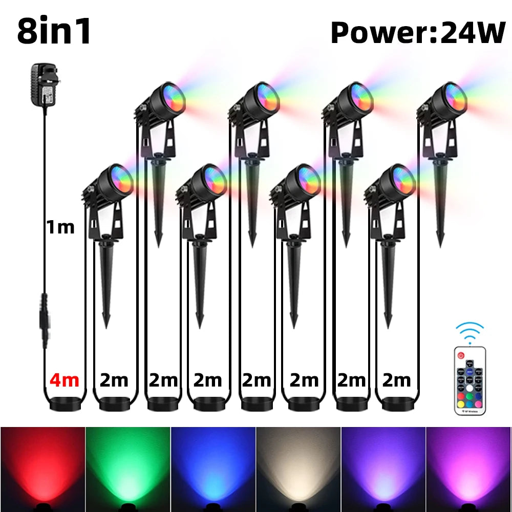 IP65 Waterproof Outdoor LED Landscape Spotlights, RGB Color Changing Remote, Aluminum, EU/US Plug