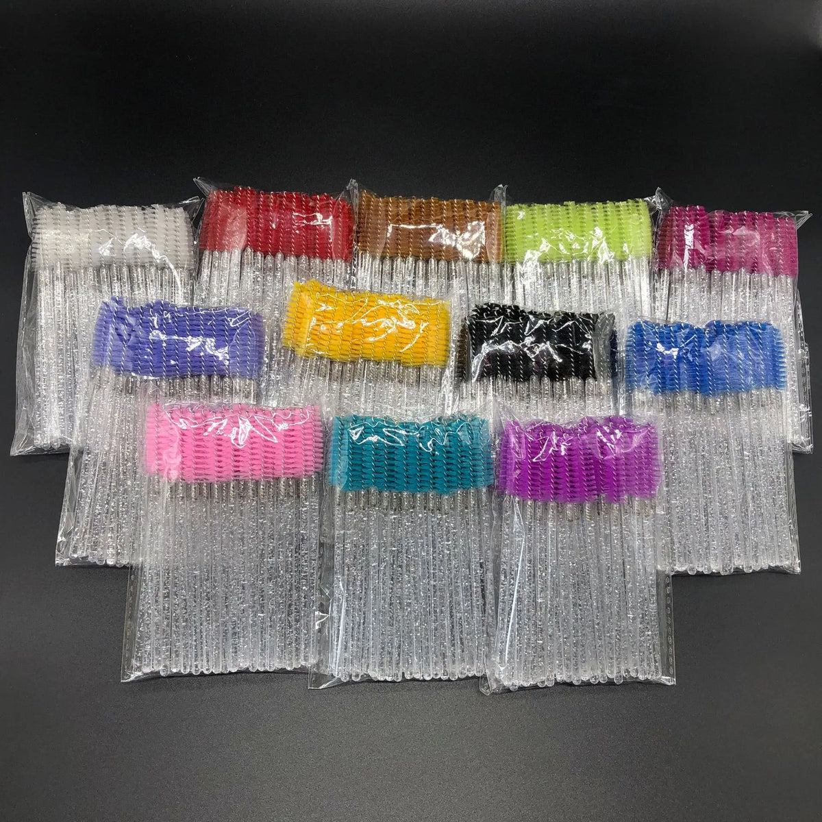 1000pcs Disposable Eyelash Spoolie Mascara Wands, Crystal Handle, Mixed Colors