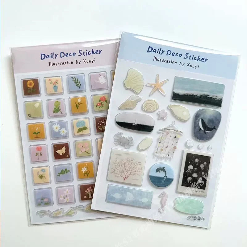 Cute Cartoon Ocean World 3D Jelly Stickers Transparent Resin Gel Self-adhesive Decoration for DIY Phone Cases Tablet Computers