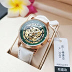 Augulas Genuine Hollow-Out Diamond-Encrusted Fully Automatic Mechanical Watch for Women, Fashionable and Simple, Luminous Waterproof Watch for Female Students, Trendy, the Best Gift for Her, No Battery Needed