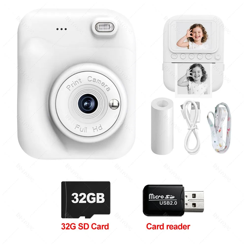 Kids Instant Camera Color Printing 2.4''IPS Digital 1080P Video Photo Thermal Printer 57x25mm as a Gift for Girls,Boys,Children