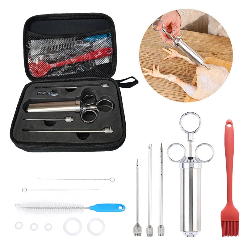 Meat Syringe Marinade Injector Flavor Needle BBQ Pork Steak Meat Sauces Syringes With 3 Stainless Steel Needles Kitchen Tools