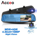 4.3in 1080P Dual Lens Rearview Mirror Dash Cam DVR Night Vision, 32GB/64GB Options