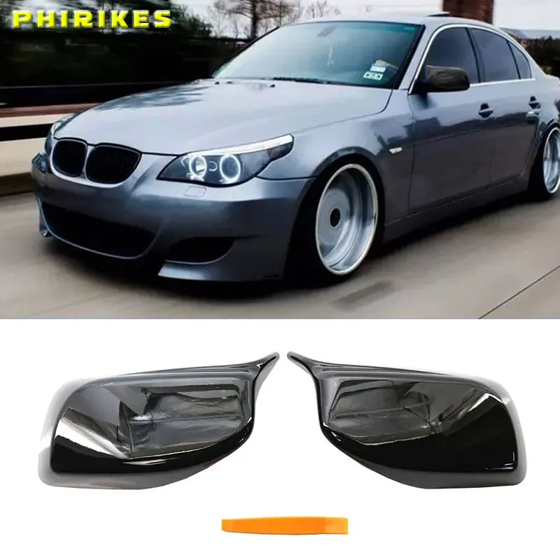 Carbon Fiber Look Black Rearview Side Mirror cover Caps for BMW 5 Series E60 E61 E63 E64 2004-2008 520i 525i 528i 528xi 530i
