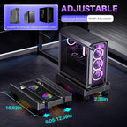 Adjustable CPU tower stand with wheels, telescopic under desk computer holder, with RGB fan